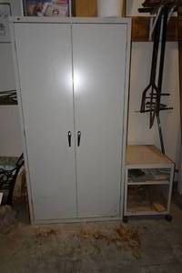 lot 133 image: Metal OfficeGarage Cabinet and Shelf with Contents 36x24x72