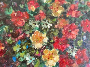 lot 4 image: Beautiful Large Framed Floral Oil Painting