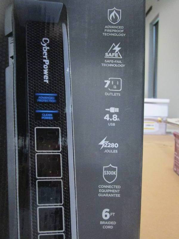 2 PACK - CyberPower 7-Outlet Surge Protector 6 ft. Braided Cord USB Coax, Black