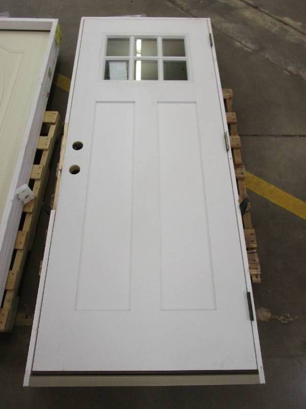 Feather River Doors 32 in. x 80 in. 6 Lite Left-HandInswing Clear Glass Smooth White Ready to Paint Fiberglass Prehung Front Door (JAMB IS BROKEN, SCRATCH & DENT)