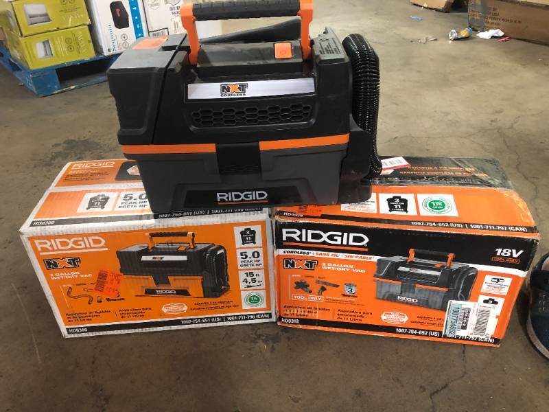 3 Lots of RIDGID 3 Gallon 5.0 Peak HP NXT Wet/Dry Shop Vacuum with