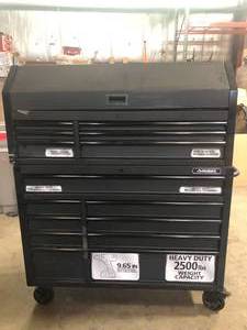 lot 3 image: 52 in. 15-Drawer Heavy Duty Tool Chest and Cabinet Combo in Black by Husky Customer Returns See Pictures