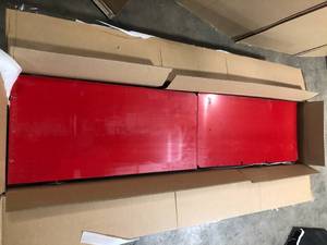 lot 26 image: Husky Ready-to-Assemble 24-Gauge Steel Freestanding Garage Cabinet in Red (36 in. W x 72 in. H x 18 in. D)  Customer Returns See Pictures