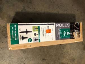 lot 43 image: EXCELLO GLOBAL PRODUCTS Outdoor 100 ft. Plug-in Globe Bulb String Light with Four 10 ft. Mounting Poles  Customer Returns See Pictures