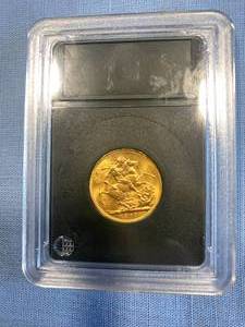lot 2 image: 1909 British Gold Sovereign Coin 0.2355 Oz. of Gold