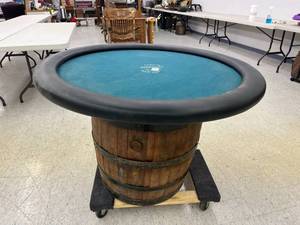 lot 40 image: Whiskey Barrel Poker Table