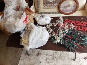 Box Full of Christmas LIghts and Decor