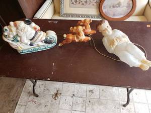 Santa and Reindeer, Plastic Lighted Baby Jesus