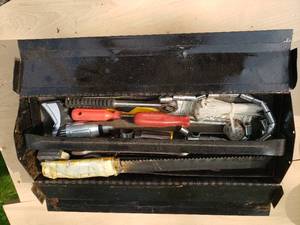 Metal Tool Tote and Tools Pictured