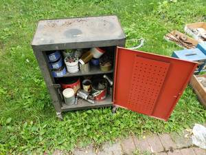Small Rolling Cabinet and Contents