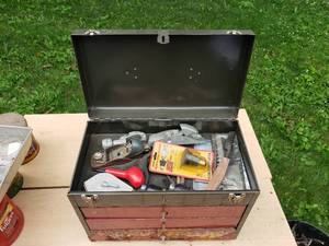 Toolbox and Contents - Hand Planes, Rivet Gun, Nut Drivers Etc