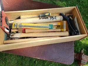 Drawer of Hammer Handles, Wire Brushes,  Pliars etc