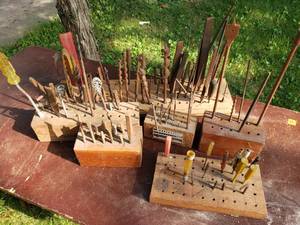 Wood Blocks Full of Drill Bits and Other Tools
