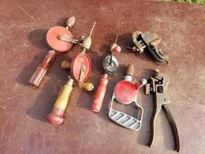 Vintage Hand Drills and 2 Clamplike Tools