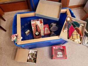 Tote of Misc. Christmas Decor