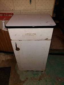 Vintage Enamel Top Metal Cabinet Including Contents