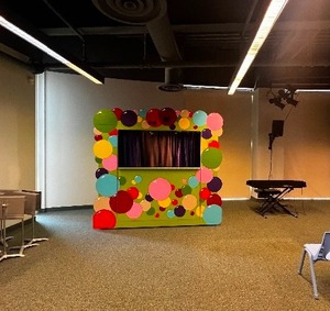 lot 20 image: Professional Theatre Puppet Stage on Wheels with Built in Platform, Track Lights, LED Lights, Electrical Outlets