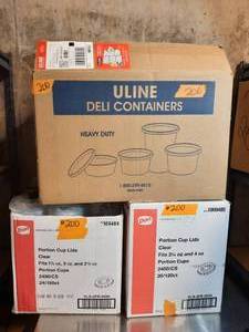 lot 200 image: Kraft Shopping Bags, Deli Containers, Portion Lids