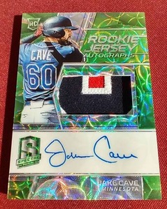 lot 26 image: 2019 Spectra Jake Cave Autograph Jersey Rookie Card - #d25