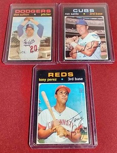 lot 45 image: (3) 1971 Topps HOF Baseball Cards