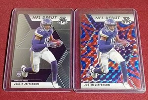 lot 74 image: (2) 2020 Mosaic Justin Jefferson Rookie Cards - Reactive Blue