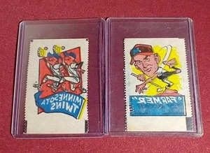 lot 111 image: (2) 1961 Topps Minnesota Twins Magic Rub-Offs
