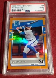 lot 139 image: 2020 Donruss Orange Holo Bo Bichette Rated Rookie Card - PSA 9