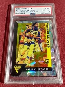 lot 163 image: 2020 Panini Flux Cracked Ice Anthony Edwards Rookie Card - PSA 8
