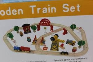 lot 20 image: 60pc Deluxe Wooden Train Set