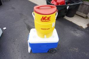 lot 8 image: Coleman 40 Qt. Wheeled Cooler and Ace Hardware WaterBeverage Cooler...