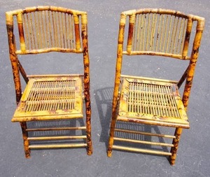 lot 53 image: AntiqueVintage Furniture...Bamboo Rattan Folding Chairs