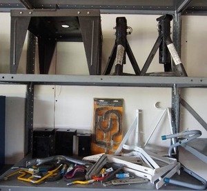 lot 76 image: GarageHardwareOrganizer...Brackets, Hooks, Steel Tool Adaptive Bench, Jack Stands and MORE
