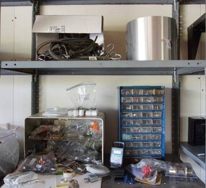 lot 74 image: GarageHardwareBuilding Supplies...Bunge Cords, Electronic Digital 15 lb. Scale, Hardware Bin Organizer and MORE