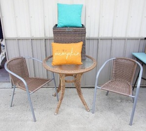 lot 45 image: OutdoorPatio Furniture...Table, Chairs, Pillow, Bench, Hassock