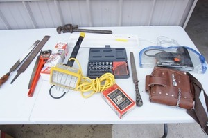 lot 178 image: GarageToolsHandFiles, Crescent Wrenches, Tool Belt, Spray Gun, Electric Staple Gun, Shop Lights Etc.