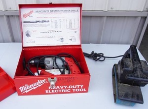 lot 184 image: GarageToolsElectricHandMilwaukee Heavy Duty Hammer-Drill, Craftsman Belt Sander Etc.