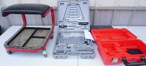 lot 189 image: Garage...ScooterSeat on Wheels, Partial Set Socket Wrench Tool Kit, Empty Milwaukee Case