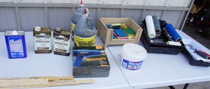 lot 217 image: GaragePaintingDIY Project Accessories...Stain, Scouring Pads, Thermostrip Paint Stripper Gun Etc.