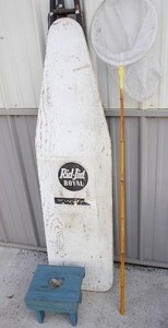 lot 237 image: AntiquesVintage...Rid-Jid Royal Antique Ironing Board, Step Stool and Bamboo Fishing Net