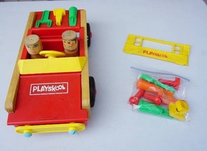 lot 248 image: AntiqueVintageCollectableToys...Vintage 1970s Playskool Wooden Take-Apart Toy Car With Two Wood People