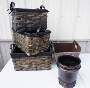 lot 268 image: HouseholdStorageDecor...3 pc. Handled Basket Set, Square Basket and Waste BasketPot.