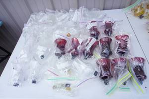 lot 271 image: Home DecorPartyHome Interiors...Clear, Ruby Glass Votive Candle Holders