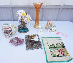 lot 296 image: Home EssentialsDecor...Tabletop Decorations, Lighted Eagle Statue, Carnival Glass Etc.