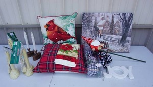lot 304 image: Home EssentialsDecorHoliday...Christmas Candles, Wall Decor, Pillows Etc.