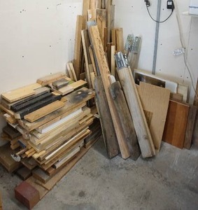 lot 325 image: GarageWood Working...Assorted Wood, Saw Horses Etc.