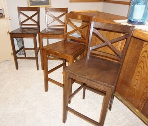 lot 331 image: Vintage HomeFurnitureBar...Set of Four Solid Bar Countertop Wood X-Back Stools