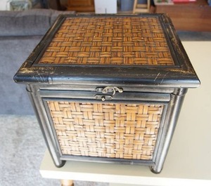 lot 336 image: AntiqueVintageFurnitureAccent...Faux Bamboo Woven Bedside Table Nightstand Side-table End-table with Storage Compartment for Spare Blankets Etc.