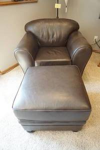 lot 343 image: FurnitureLivingroomOffice...Rubelli Brown Leather() Arm Chair and Ottoman