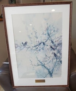 lot 351 image: VintageArtworkSigned...Vintage Lithograph Signed By Artist Brent Heighton Spring Blossoms 27 x 36