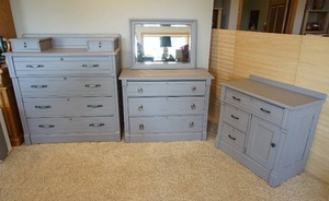 lot 352 image: AntiqueVintageFurnitureBedroom...3-Piece Matching Dresser Set and Mirror. Refurbished in Slate Grey.